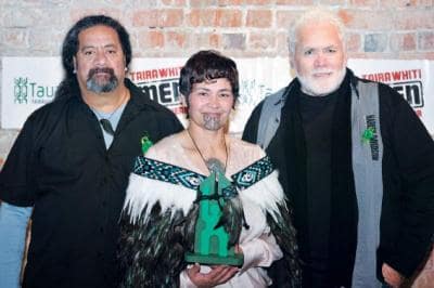 Tairawhit Person of the Year, Tricia Walsh, with Vic Tamati and Phil Paikea. 